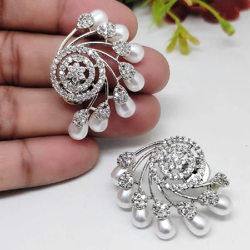 women’s fancy earrings-Manisha Jewellery Silver Plated AD Dangler Earrings