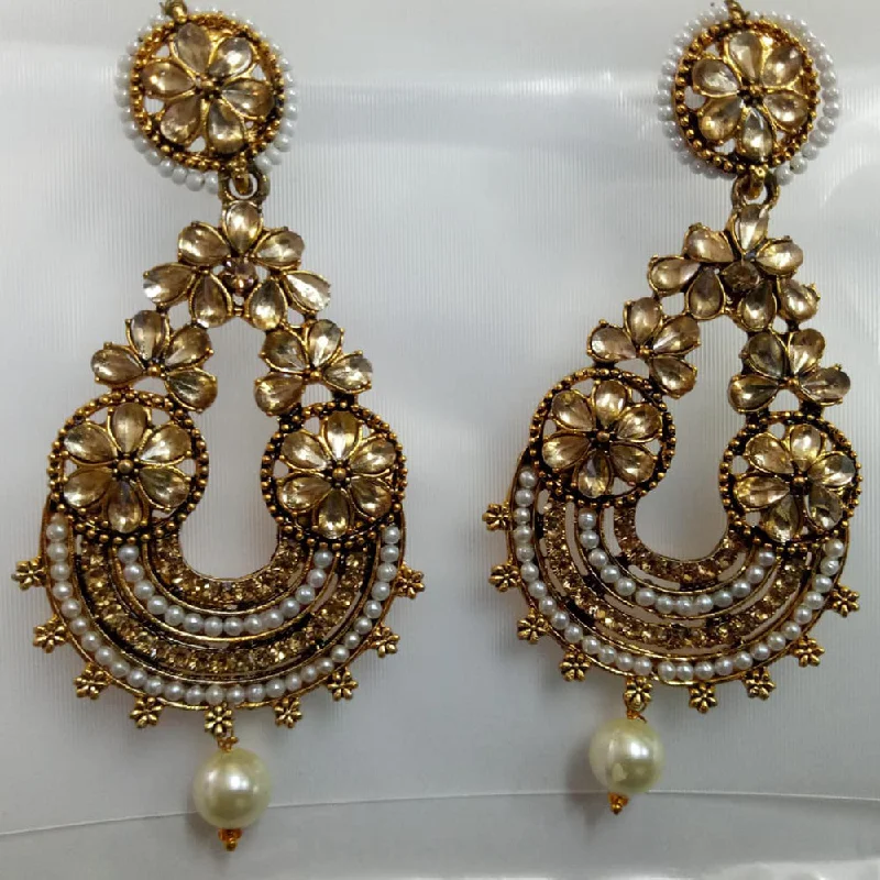 women’s pearl earrings-Khushboo Jewellers Gold Plated Crystal Stone And Pearl Dangler Earrings