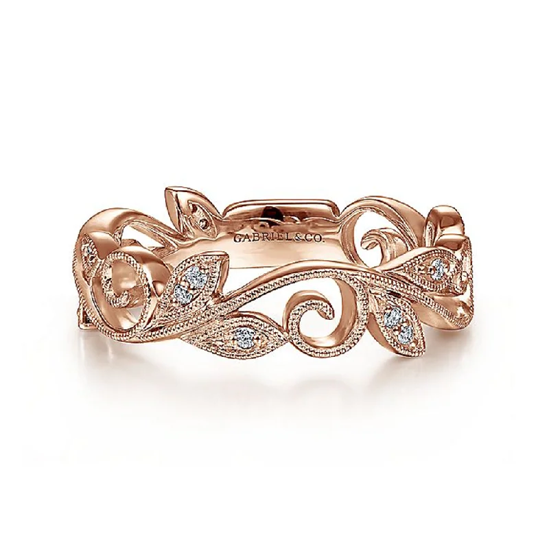 women’s affordable engagement rings-14K Rose Gold Scrolling Floral Diamond Ring