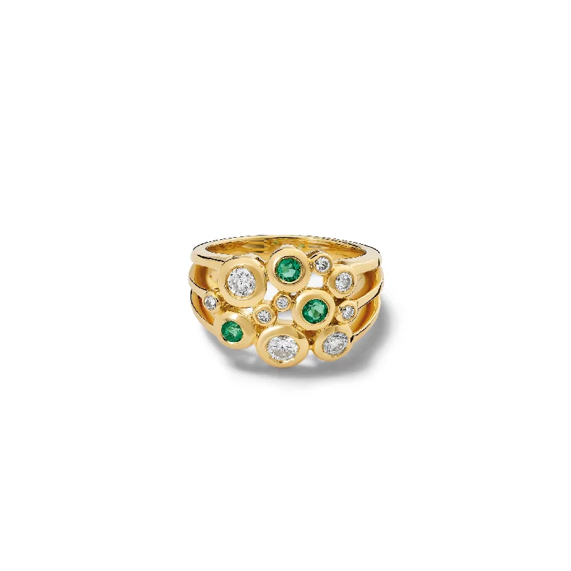 women’s platinum engagement rings-Cirkel Ring 18ct Yellow Gold - Emerald & Diamond