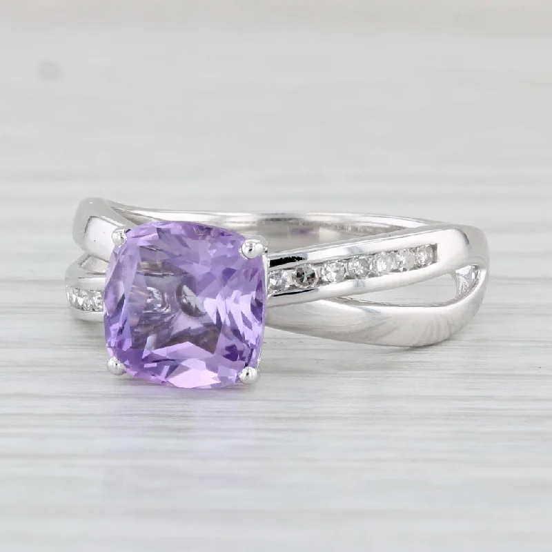 women’s romantic engagement rings with diamonds-2.23ctw Cushion Amethyst Diamond Ring 14k White Gold Size 7.25