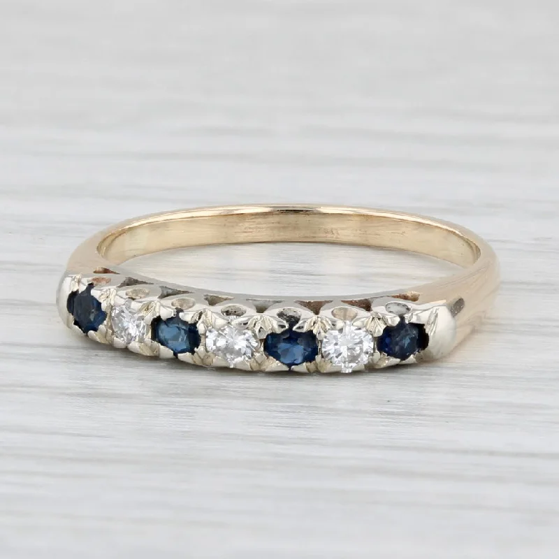 women’s bold engagement rings-0.34ctw Blue Sapphire Diamond Ring 14k Yellow Gold S 6.75 Wedding Band Stackable