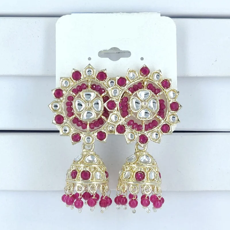 women’s crystal hoop earrings-Corbeda Fashion Gold Plated Kundan And Beads Jhumki Earrings