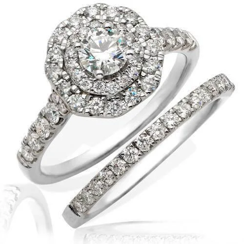 women’s art deco rings-JDTK-RG5753W-14KW 1.5CTW DIAMOND BRIDAL SET - DOUBLE OCTAGON