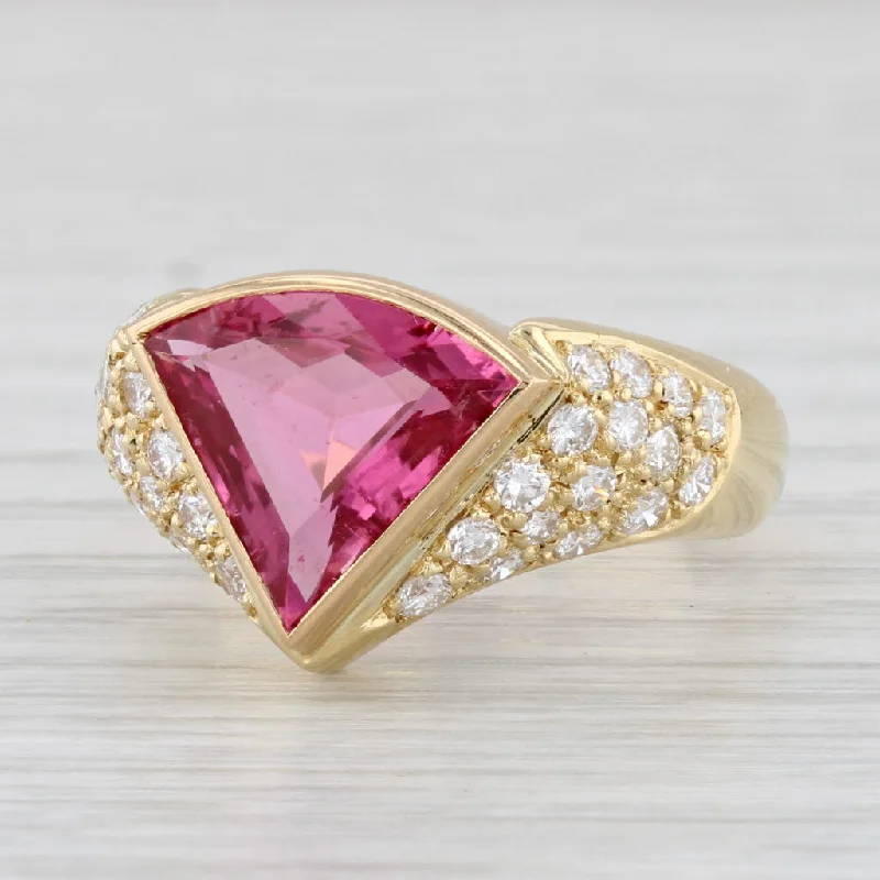 women’s minimalist engagement rings-3.08ctw Pink Tourmaline Diamond Ring 18k Gold Size 6.75 Cocktail