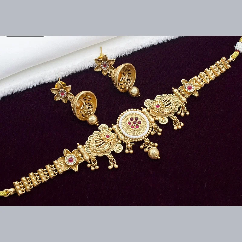 women’s bridal pendant necklaces-Kavita Art Gold Plated Kundan Stone And Pearl Choker Necklace Set