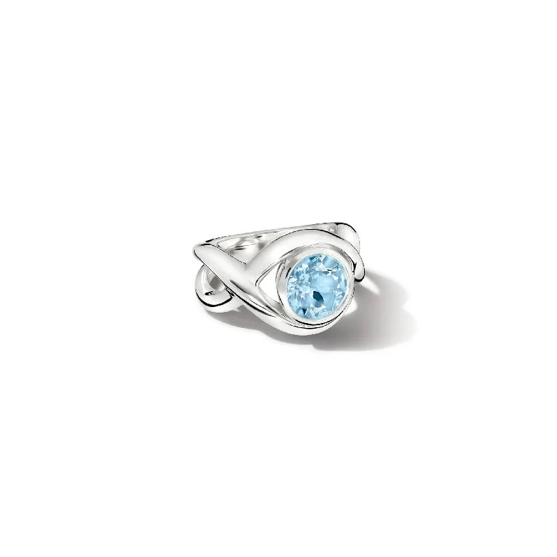 women’s stackable diamond rings-Severine Medium Ring Silver - Blue Topaz