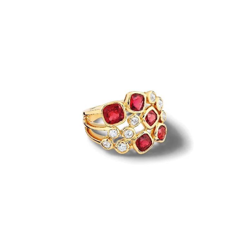 women’s gemstone engagement rings-Cirkel Ring 18ct Yellow Gold - Red Spinel & Diamond