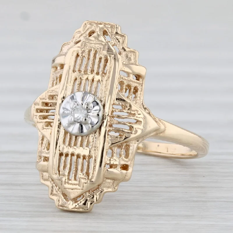 women’s oval engagement rings-Vintage Diamond Ring 10k Yellow Gold Size 6 Filigree Openwork