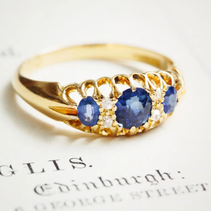 women’s engraved engagement rings-Date 1908 Antique Sapphire & Diamond Ring