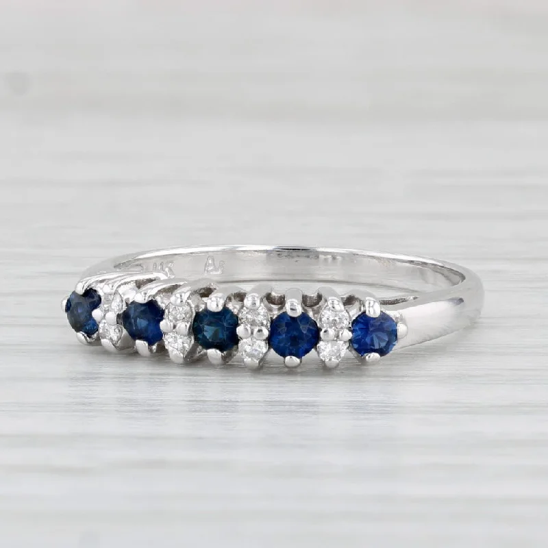 women’s mixed metal engagement rings-0.35ctw Blue Sapphire Diamond Ring 14k White Gold Size 7 Stackable Wedding Band