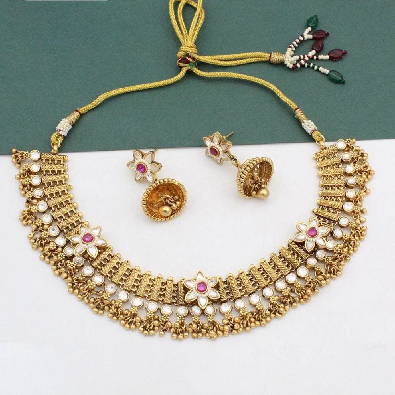 women’s boho necklaces-JCM Gold Plated Pota Stone Pearls Necklace Set