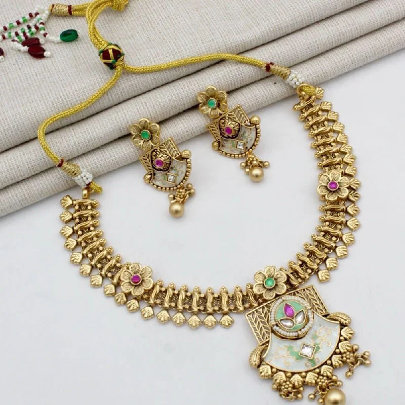 women’s matching necklace sets-Manisha Jewellery Gold Plated Kundan Stone And Meenakari Necklace Set