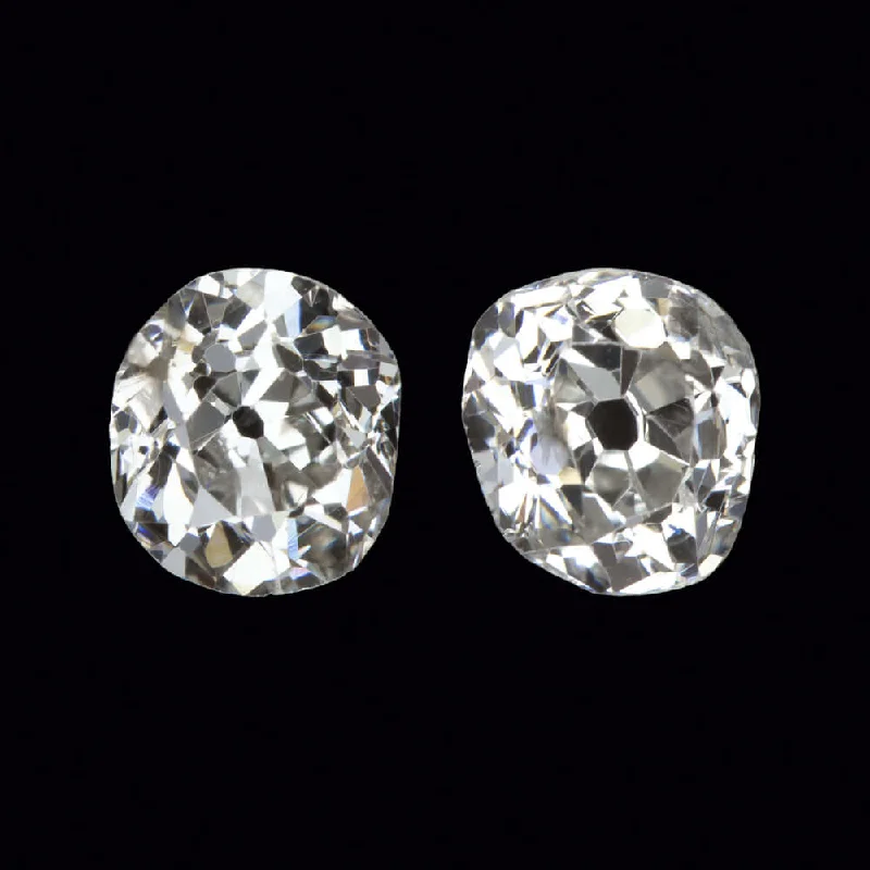 women’s bridal drop earrings-0.79ct H SI OLD MINE CUT DIAMOND STUD EARRINGS MATCHING PAIR ANTIQUE CUSHION