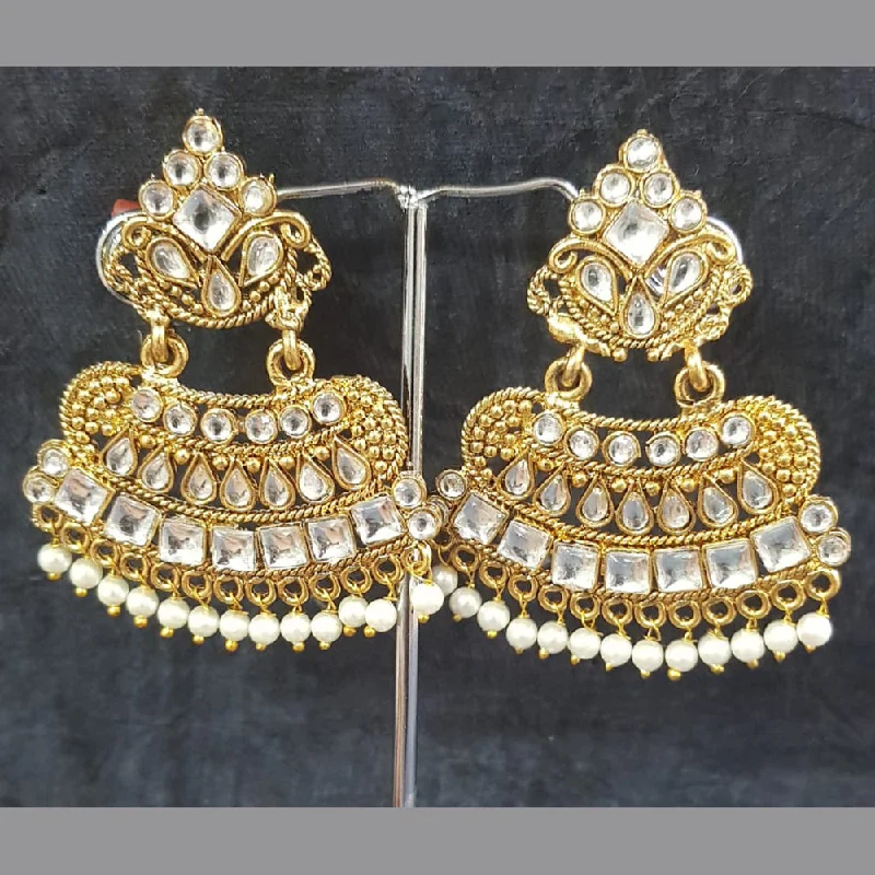 women’s ear jackets-Shreeji Gold Plated Kundan Stone Dangler Earrings