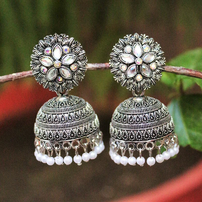 women’s vintage stud earrings-H K Fashion  Silver Plated  Crystal Stone  Jhumki Earrings