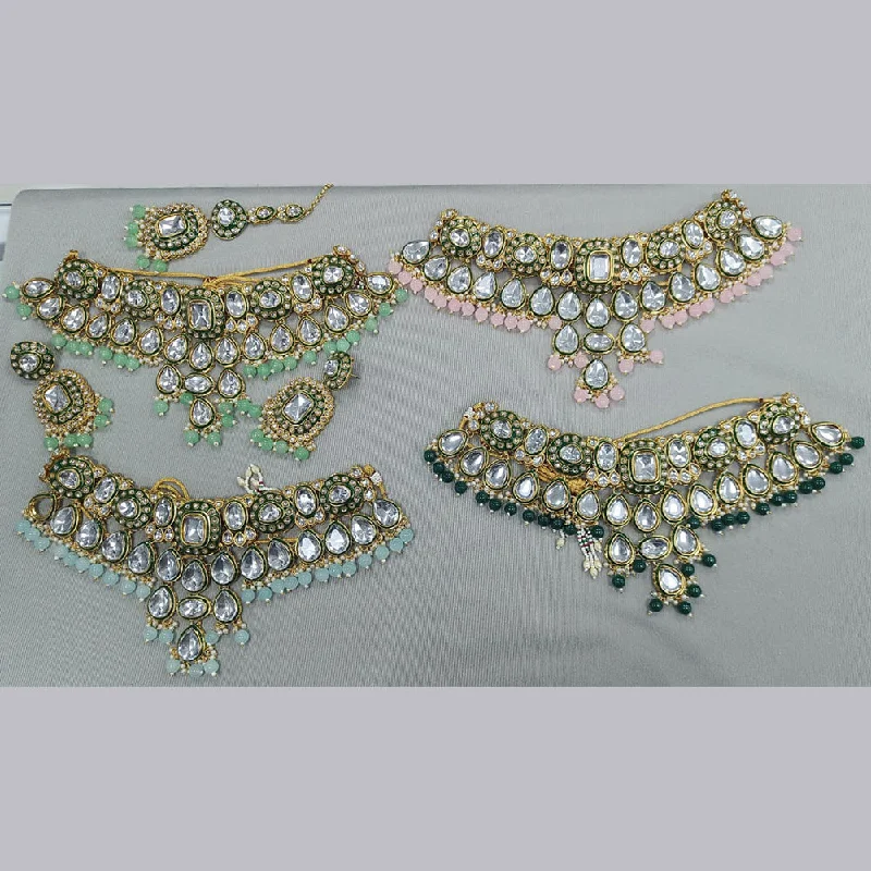 women’s adjustable necklaces-Rani Sati Jewels Gold Plated Kundan And Pearl Choker Necklace Set