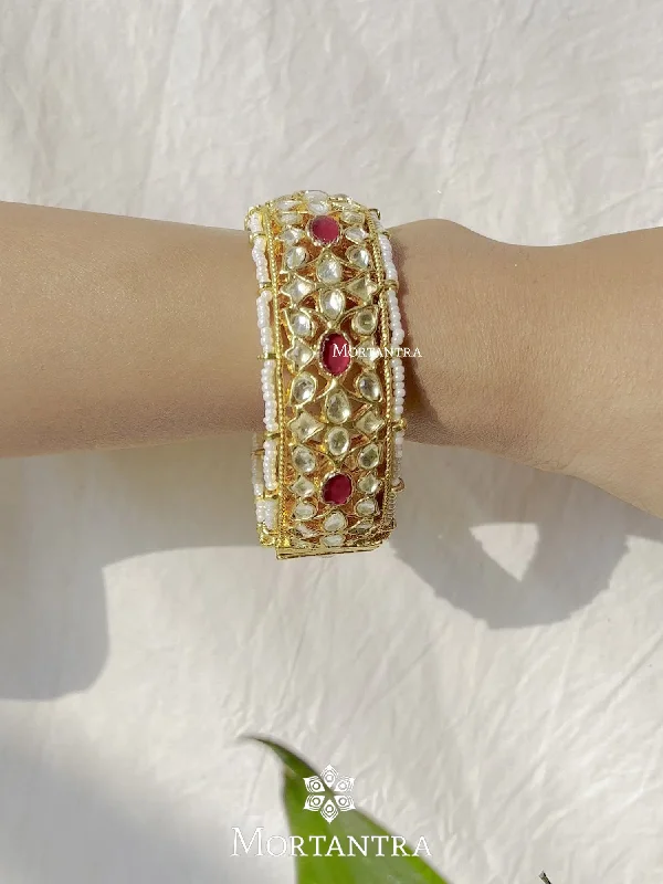 women’s bangle sets-Pink Color Gold Plated Jadau Kundan Bangle - MB102P