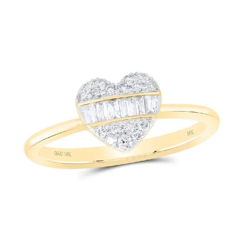 women’s affordable diamond engagement rings-Heart Solitaire Baguette Diamond Ring 10K Gold