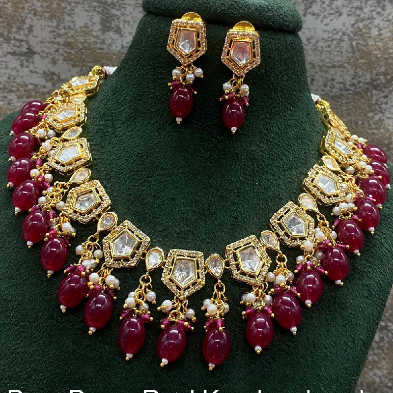 women’s fashion necklaces-Royal Kundan Jewellery Gold Plated Polki Kundan And Pearls Necklace Set