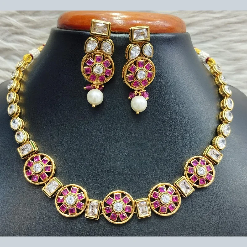 women’s custom necklaces-Jain Jewellers Gold Plated Polki Kundan Necklace Set