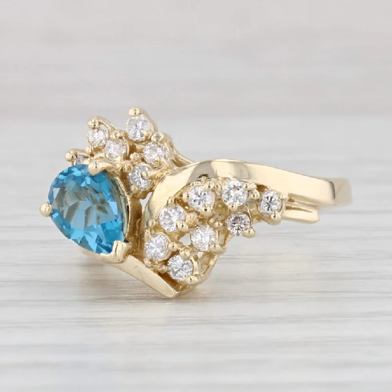 women’s bold diamond engagement rings-1.15ctw Pear Blue Topaz Diamond Ring 14k Yellow Gold Size 5.25