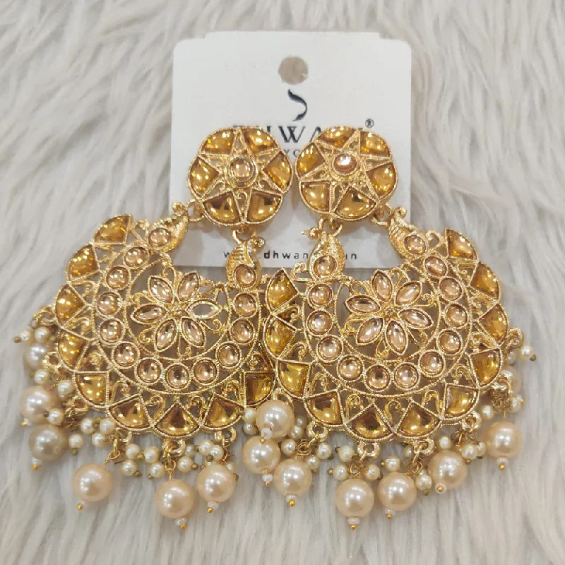 women’s birthstone earrings-Dhwani Gold Plated Kundan Stone And Pearl Dangler Earrings