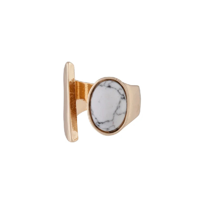 women’s vintage gemstone rings-Gold Open Band Howlite Stone Ring