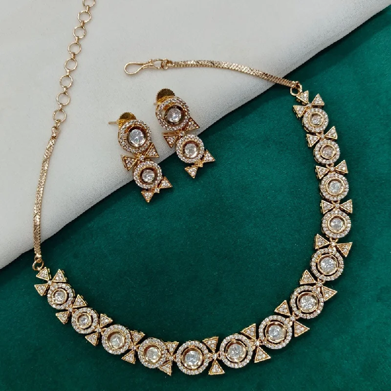 women’s elegant diamond necklaces-Royal Kundan Jewellery Gold Plated Austrain Stone Necklace Set