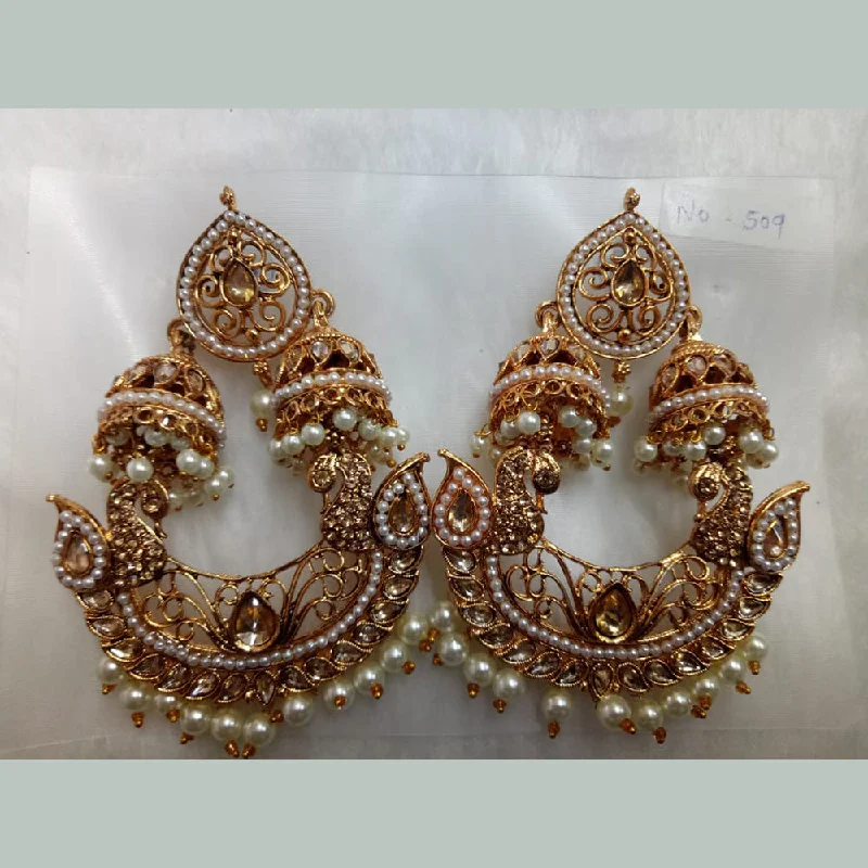 women’s ear cuffs-Khushboo Jewellers Gold Plated Crystal Stone And Pearl Dangler Earrings