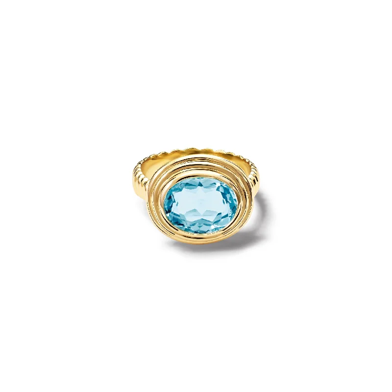 women’s engraved rings-Whirlpool II Ring Yellow Gold - Blue Topaz