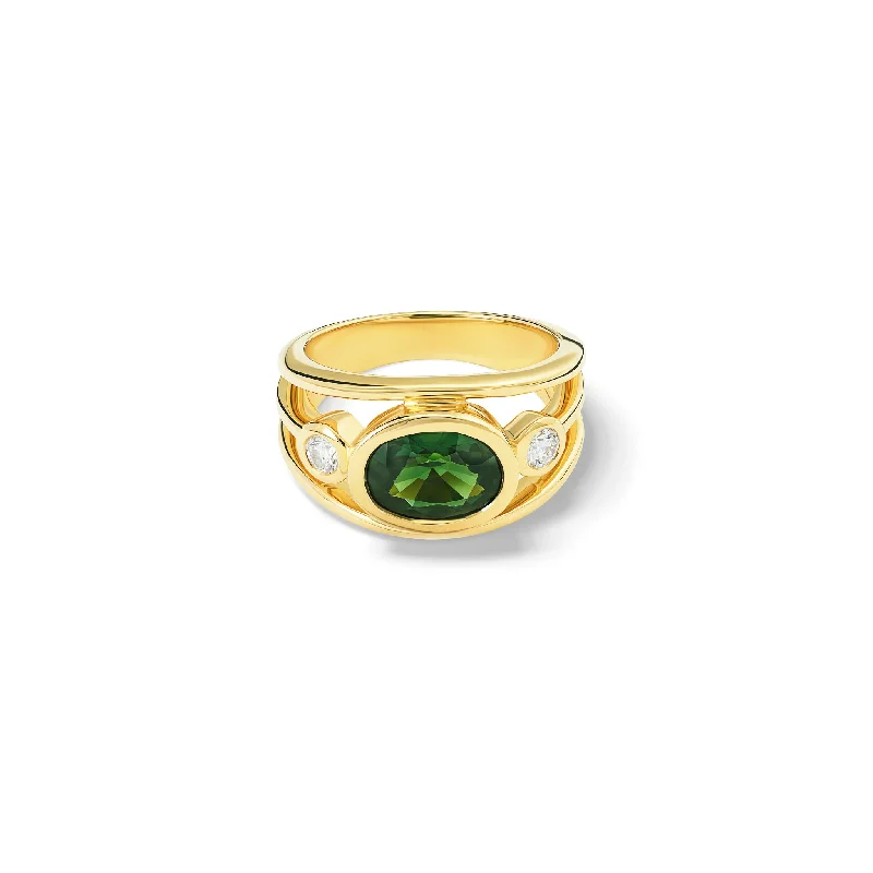 women’s contemporary rings-Aeneus Ring 18ct Yellow Gold - Green Sapphire & Diamond