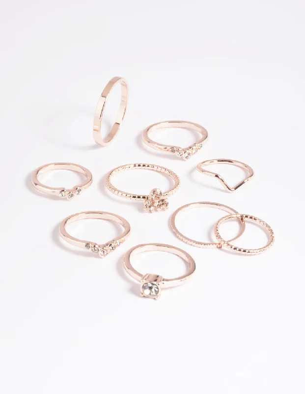 women’s wedding band rings-Rose Gold Fine Faux Ring Pack