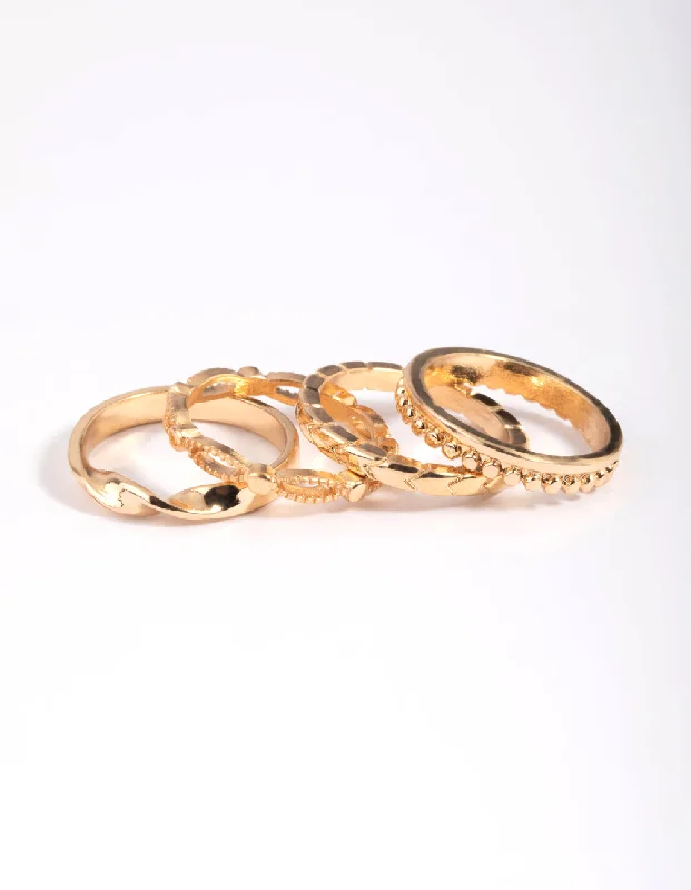 women’s silver engagement rings-Gold Textured Ring Stack 4-Pack