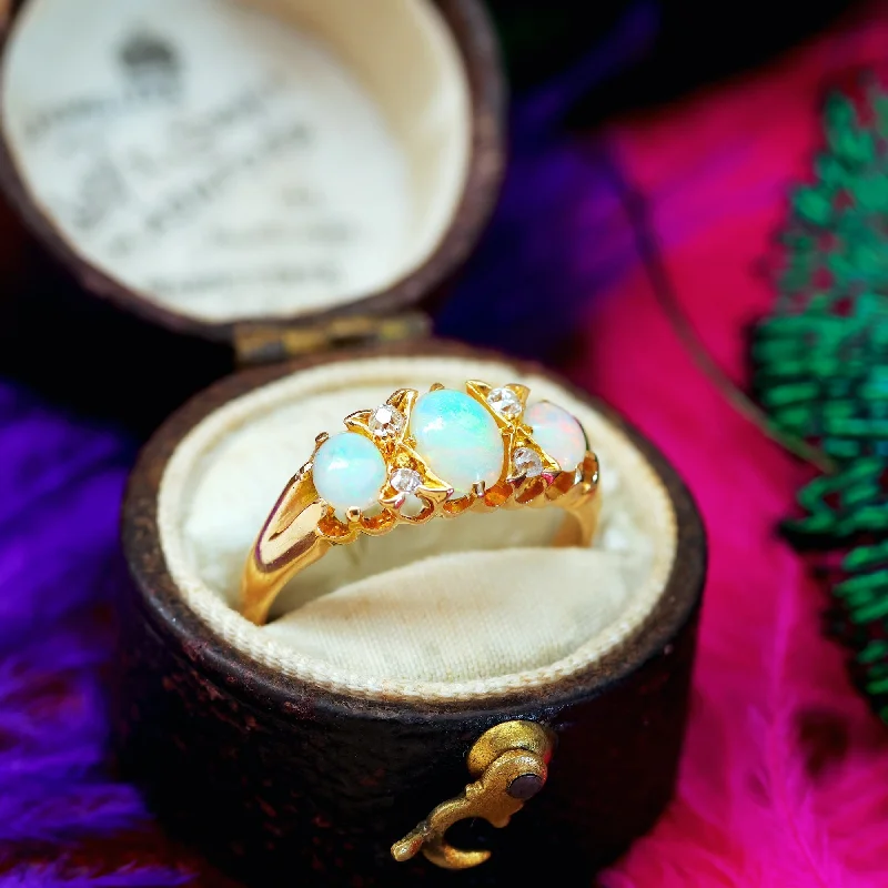 women’s ruby engagement rings-Antique Victorian Opal & Diamond Ring