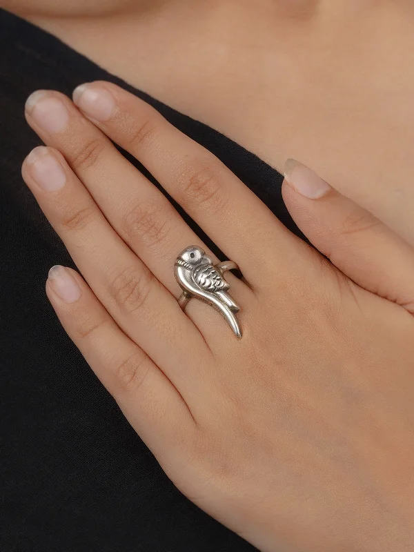 women’s round diamond rings-Grey Color Silver Plated Tribal Ring - EK-SFRNG197