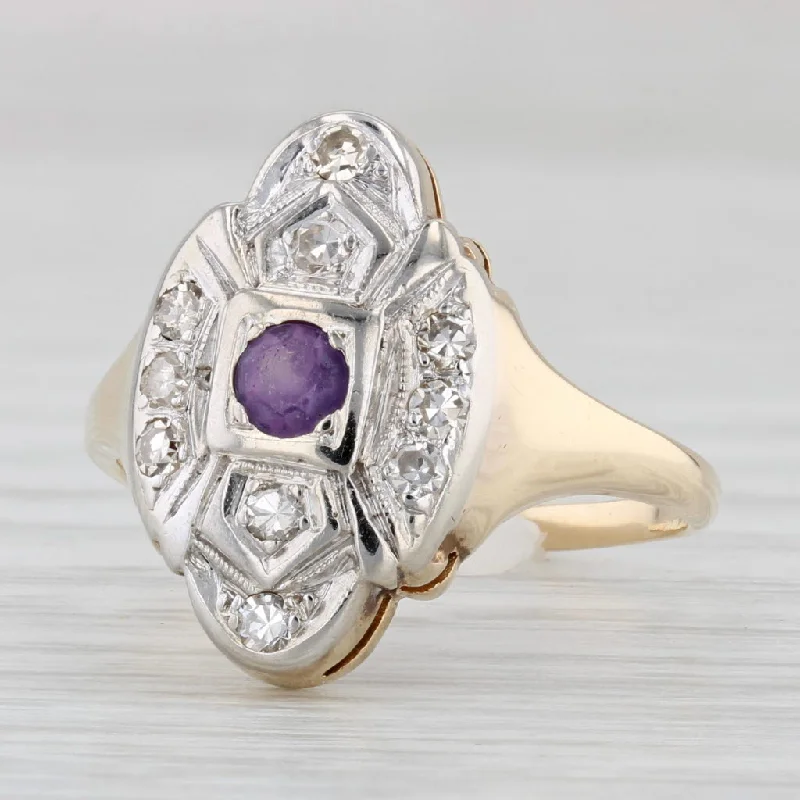 women’s unique engagement rings with diamonds-Vintage 032ctw Amethyst Diamond Ring 14k Gold Size 7