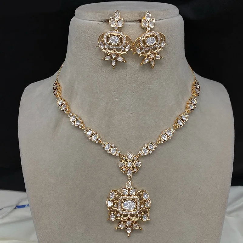 women’s classic pearl necklaces-Amoliya Jewels Brass Polki Kundan Designer Necklace Set