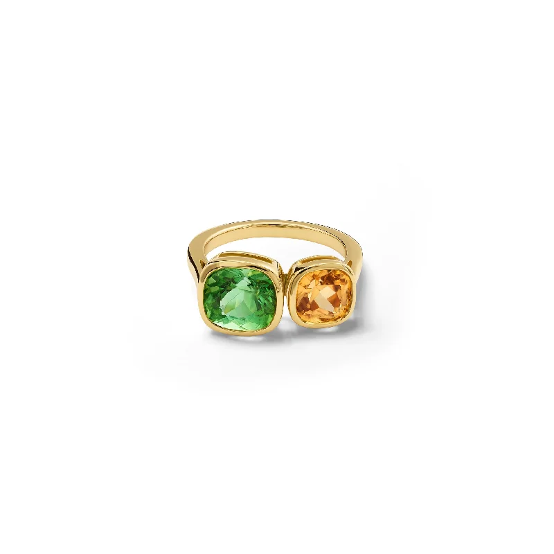 women’s two-tone rings-Toi et Moi Ring 18ct Yellow Gold - Mint Tourmaline & Zircon