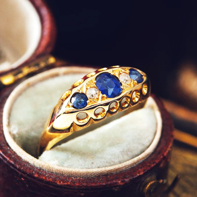 women’s custom engagement rings-Edwardian Date 1916 Sapphire & Diamond Ring