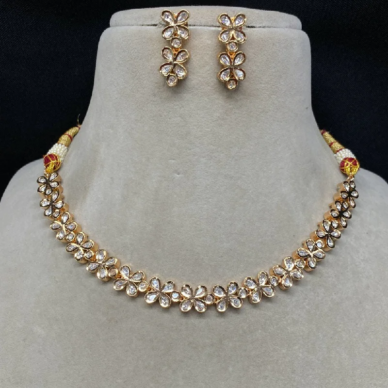 women’s statement necklaces-Royal Kundan Jewellery Gold Plated Polki Kundan Necklace Set