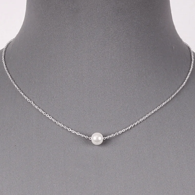 women’s necklace sets-Single Pearl Necklace On Silver Chain