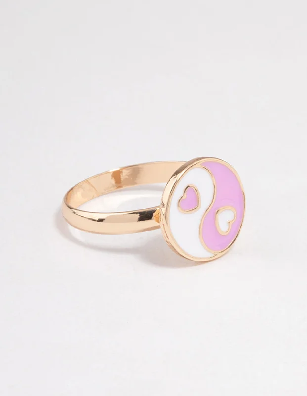 women’s cocktail rings-Pink Yin & Yang Heart Ring