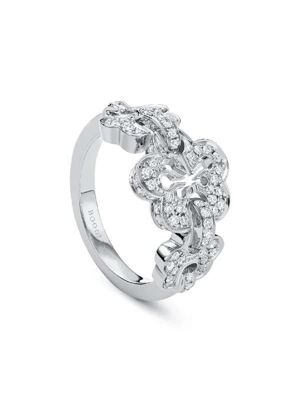 women’s vintage engagement rings-Blossom Triple White Gold Diamond Ring