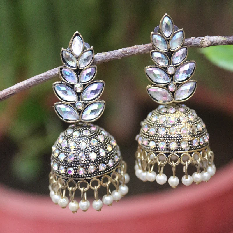 women’s gold stud earrings-H K Fashion Antic Gold Plated Austrian Stone Pearls Jhumki Earrings