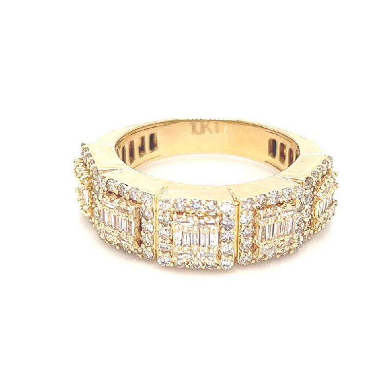 women’s unique engagement rings-Baguette Cluster Diamond Ring 1.60cttw 10K Gold