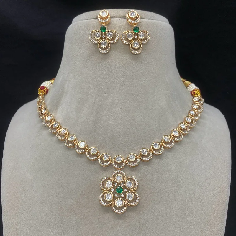 women’s silver necklaces-Royal Kundan Jewellery Gold Plated Polki Kundan Necklace Set