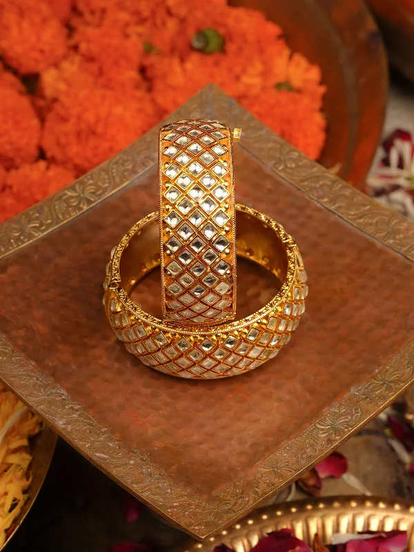 women’s engraved bracelets-Gold Plated Jadau Kundan Bangles - MB207