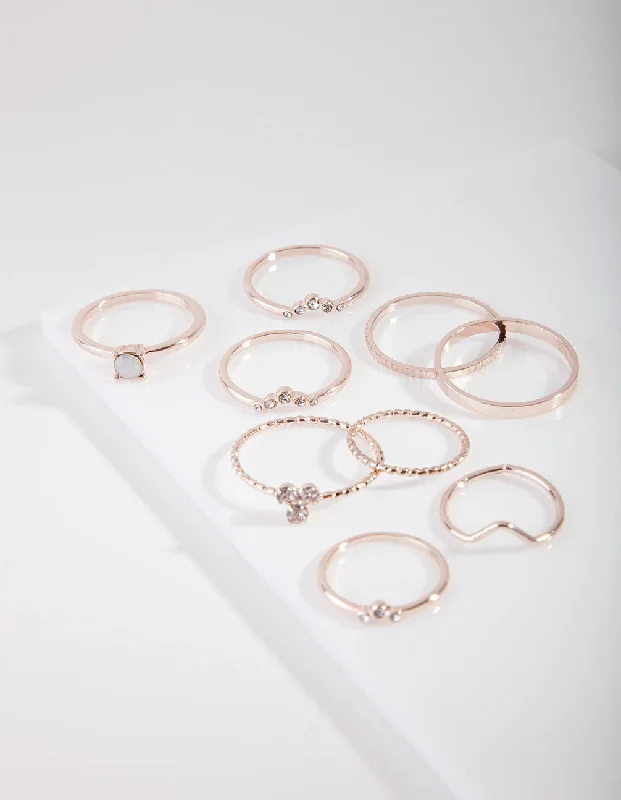 women’s antique rings-Rose Gold Fine Moonstone Inspired Ring Pack