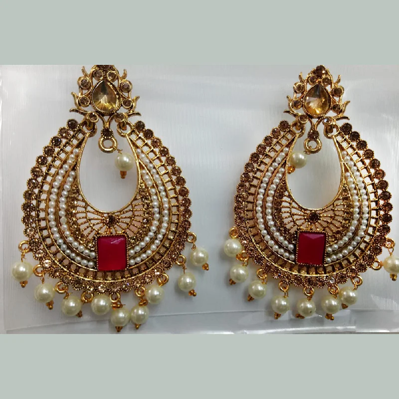 women’s diamond earrings-Khushboo Jewellers Gold Plated Crystal Stone And Pearl Dangler Earrings